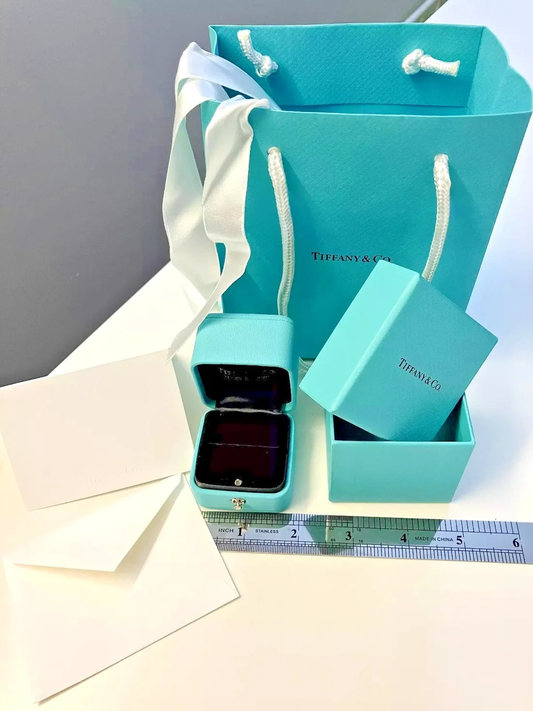 Authentic Tiffany & Co. Engagement Ring Presentation Box Set with Outer Box, Pouch & Certificate Folder