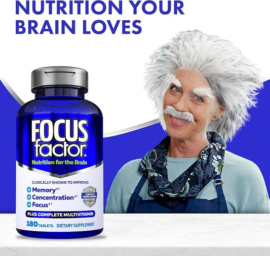 Focus Factor Brain Nutrition Supplement - Memory, Focus & Concentration Support - 180 Tablets