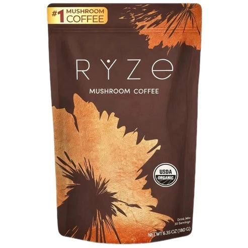 RYZE Mushroom Coffee – USDA Organic Instant Coffee with 6 Adaptogenic Mushrooms – 30 Servings