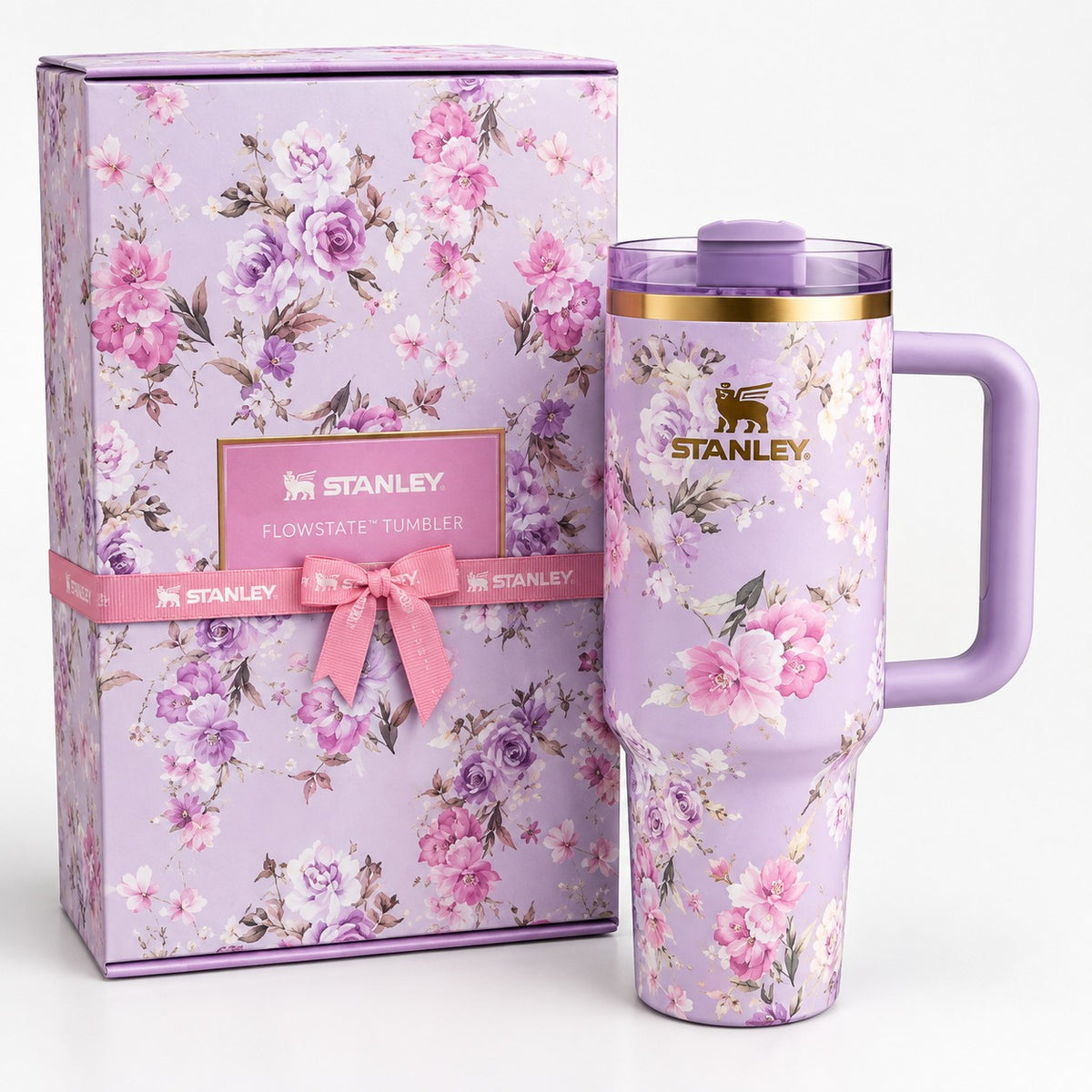 Stanley The Quencher H2.0 FlowState Tumbler - Purple Floral Gift Box Edition 40 oz