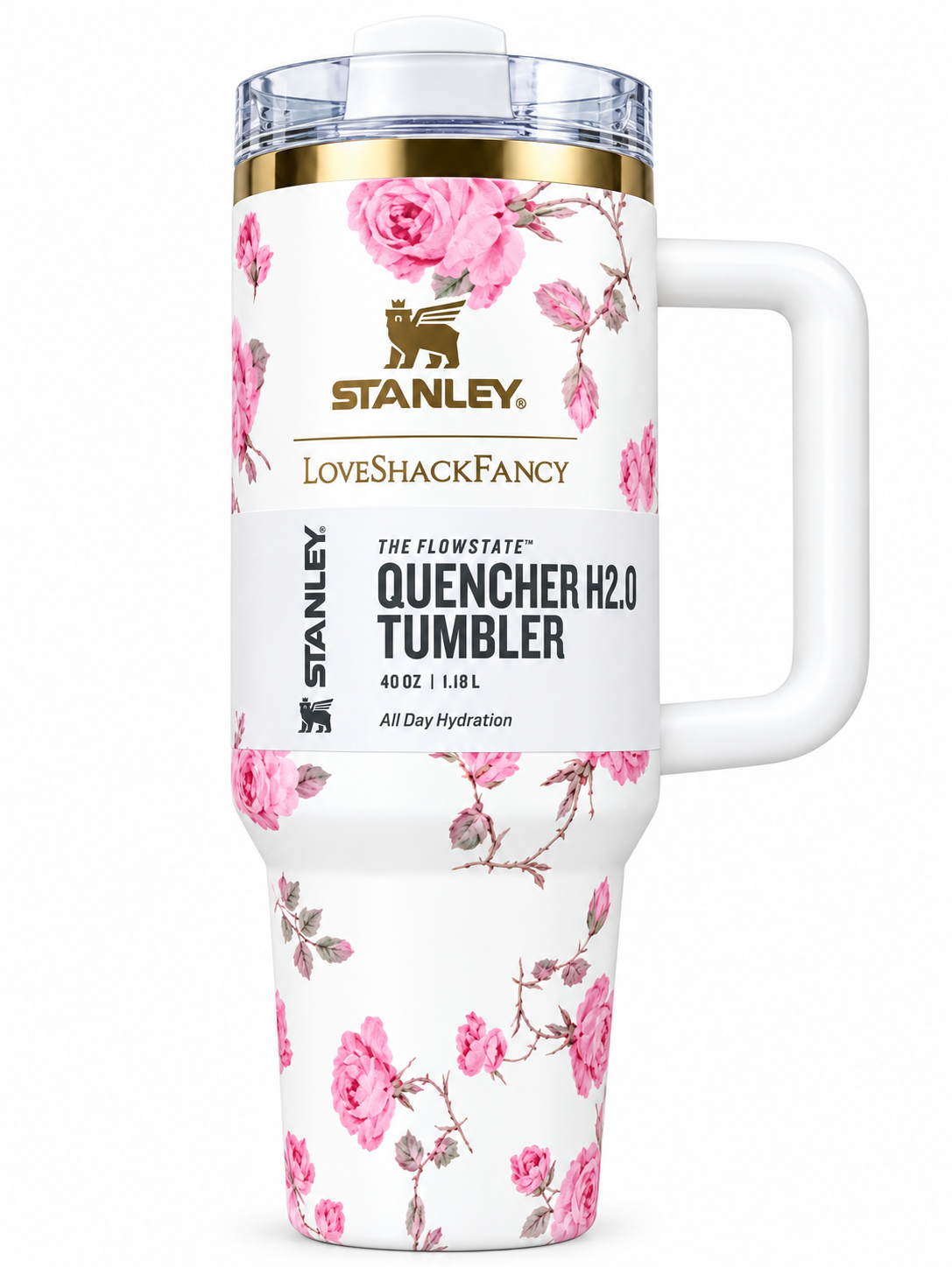 40 oz Floral Insulated Tumbler with Handle – Reusable Travel Water Cup