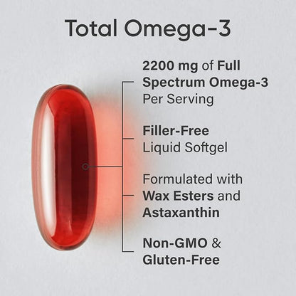 Total Omega-3 2200mg 120 Softgel | Wild Salmon & Krill Oil with Astaxanthin (EPA/DHA)