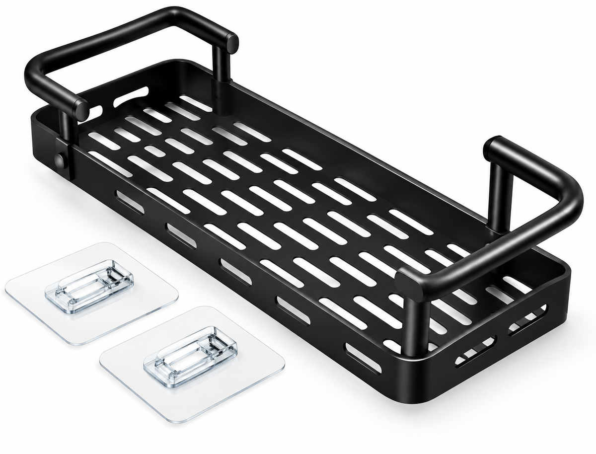Wall Mounted Storage Basket – Adhesive Shower & Bathroom Organizer Rack