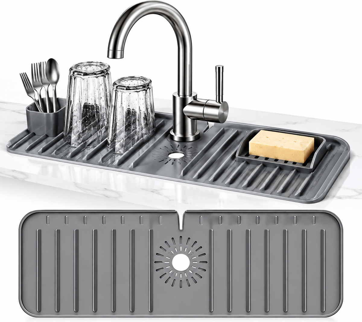 Kitchen Sink Silicone Dish Drying Mat – Roll-Up Sink Counter Drying Rack