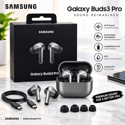 Samsung Galaxy Buds3 Pro Wireless Earbuds – Premium Hi-Fi Sound, Active Noise Cancellation & Charging Case