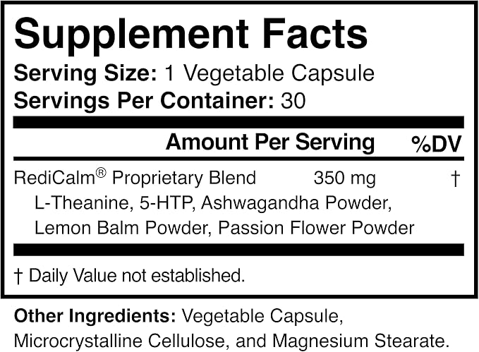 RediCalm | Natural Stress & Anxiety Relief Supplement – Non-GMO, Vegan, Gluten-Free – 60 Capsules