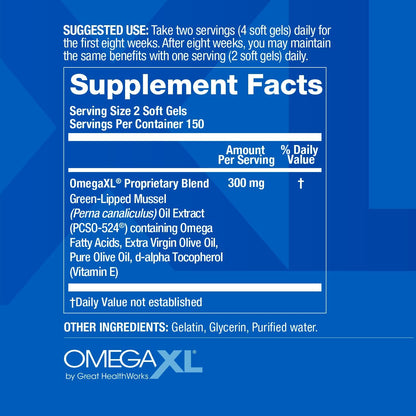 Omega XL Joint Supplement | Green-Lipped Mussel Extract | 300 Capsules