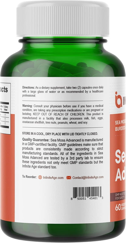 INFINITE AGE 1250mg Sea Moss Advanced Superfood Capsules - High-Potency Vegan Supplement - 60 Count