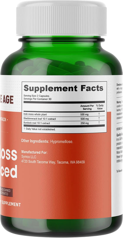 INFINITE AGE 1250mg Sea Moss Advanced Superfood Capsules - High-Potency Vegan Supplement - 60 Count