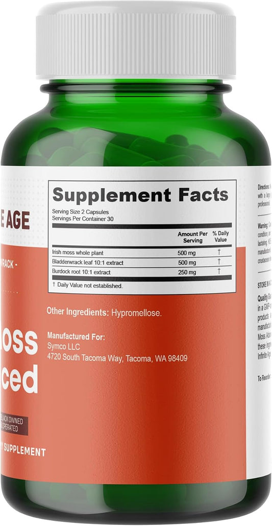 INFINITE AGE 1250mg Sea Moss Advanced Superfood Capsules - High-Potency Vegan Supplement - 60 Count