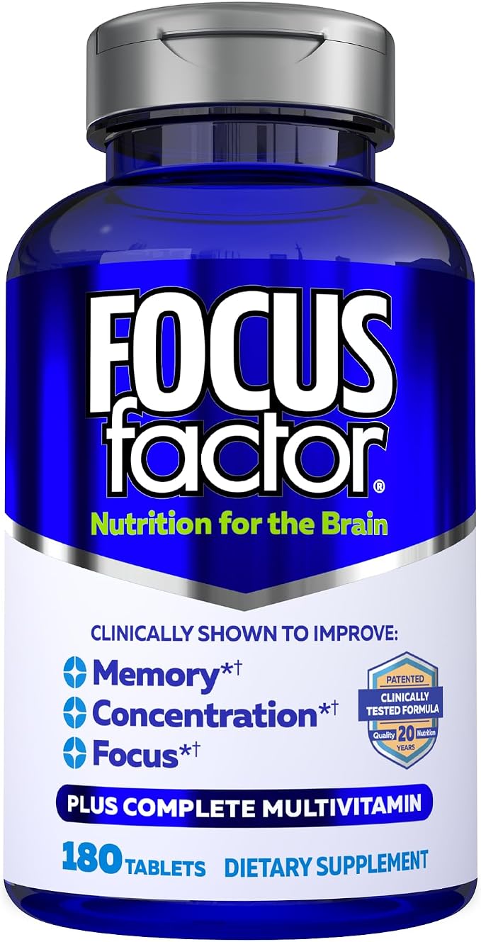 Focus Factor Brain Nutrition Supplement - Memory, Focus & Concentration Support - 180 Tablets