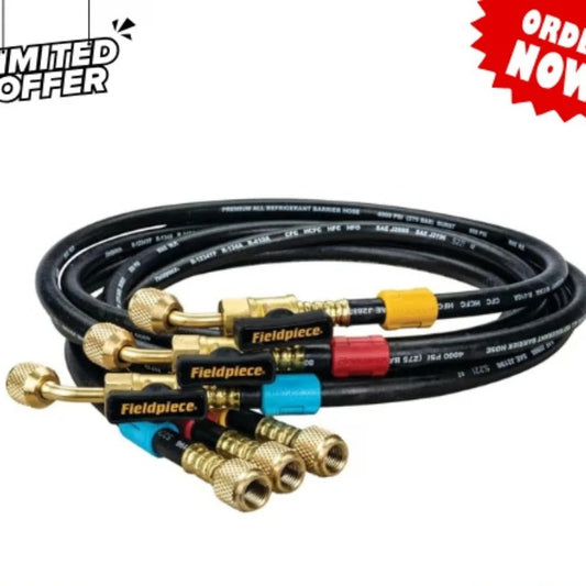 Fieldpiece HR3B 3-Pack Ball Valve Refrigerant Hose Set with Color Tags - 1/4" x 1/4" - 60"