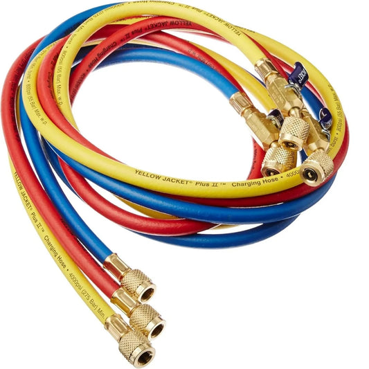 Yellow Jacket 29986 Plus II 1/4" Charging Hose with Compact Ball Valve - 72 in (Pack of 3)
