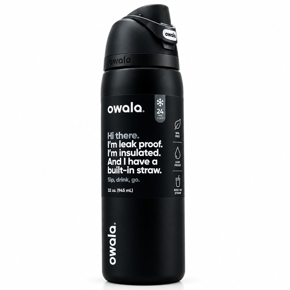 Owala FreeSip Stainless Steel Insulated Water Bottle - Very Black 32 oz