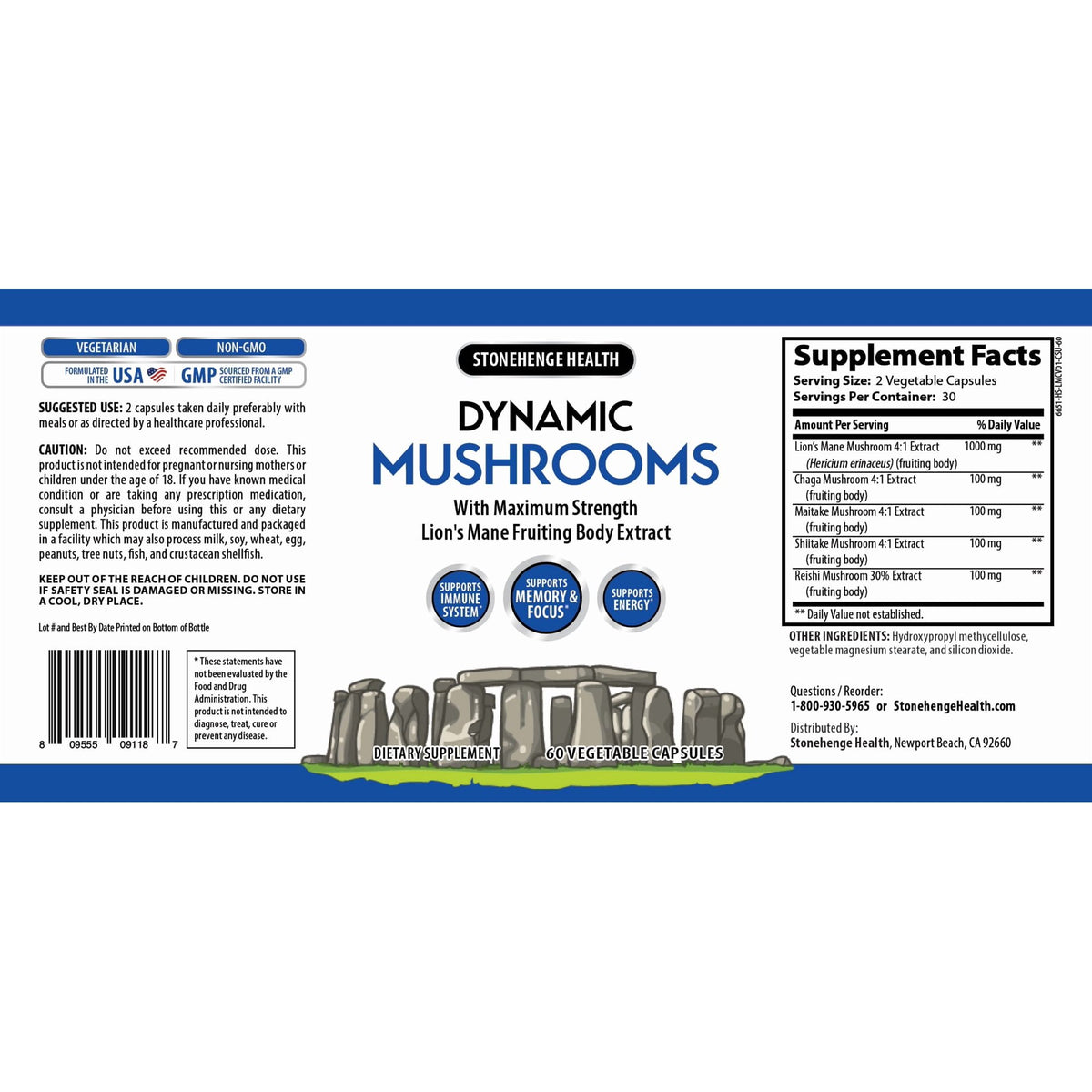Stonehenge Health Dynamic Mushroom Complex - 60 Veggie Capsules